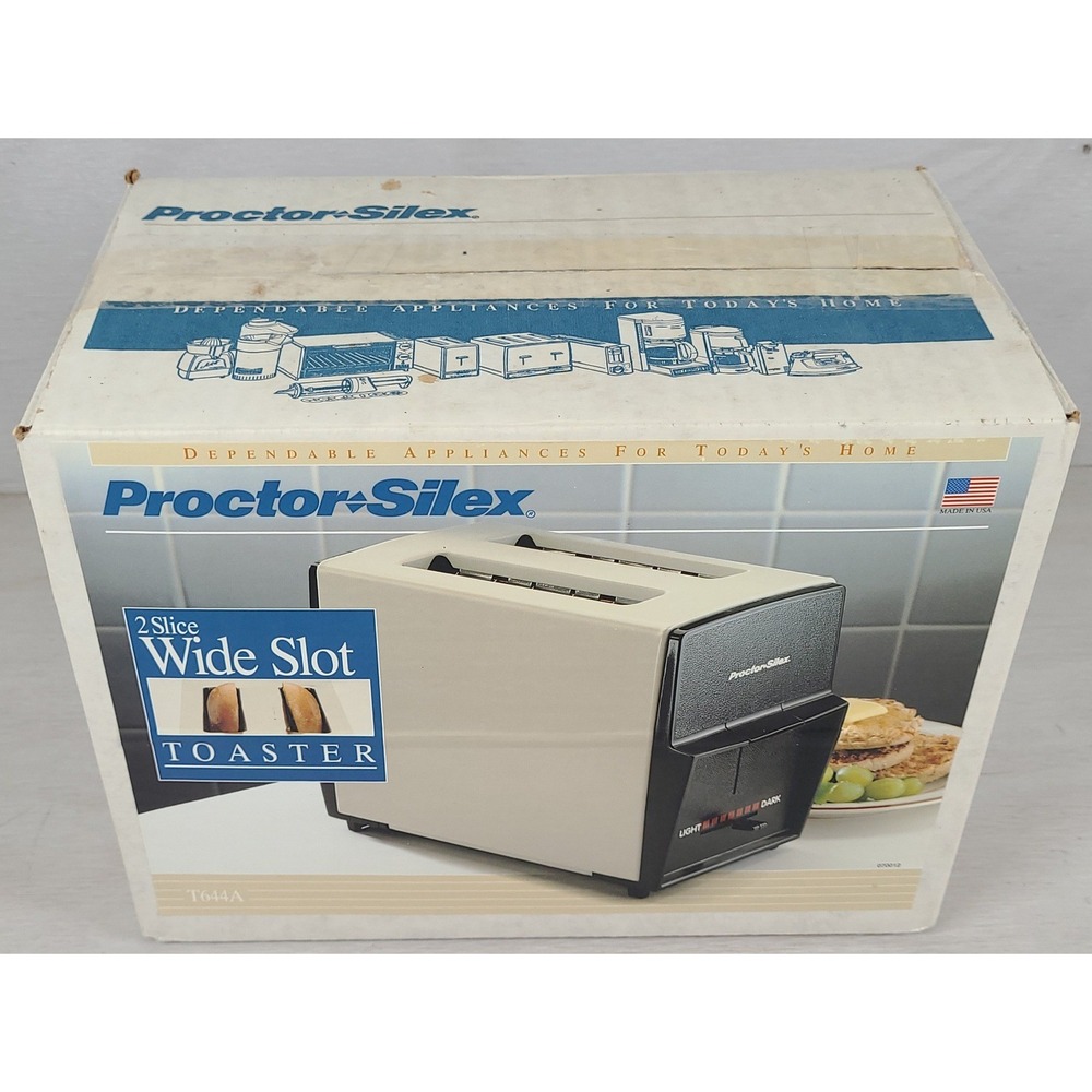 Proctor Silex 2 Slice Wide Slot Toaster Almond Brown T644A Made in USA Vintage